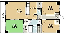 グラシアス芝山 4階3LDKの間取り
