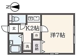 タウンコート 2階1Kの間取り