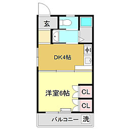 コスモハイツ高須2B 1DKの間取図画像
