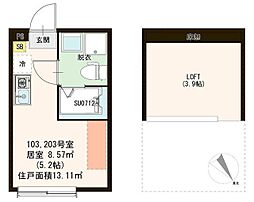ラ・ヴィータ豊玉北 2階ワンルームの間取り