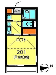 ニイホリハイツ2 1Kの間取図画像
