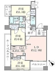 ジオ四谷坂町 5階3LDKの間取り