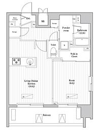 大森海岸レジデンス 12階1LDKの間取り