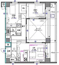 ユリカロゼ篠崎駅前 13階2LDKの間取り