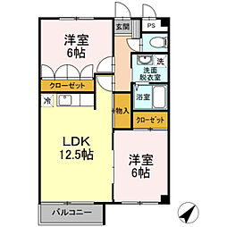 レジデンス山崎 2LDKの間取図画像