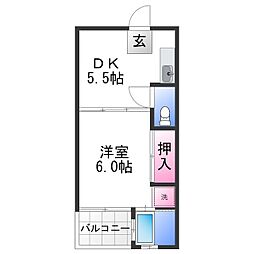ビレッジハウス葛ノ葉8号棟 1DKの間取図画像