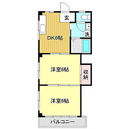 シティーライフハタ 2DKの間取図画像
