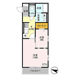 JR中央線 日野駅 徒歩9分の賃貸アパート 3階2Kの間取り
