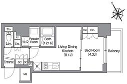 バウスフラッツ蔵前 3階1LDKの間取り