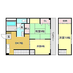 一の宮ハイツ 2DKの間取図画像