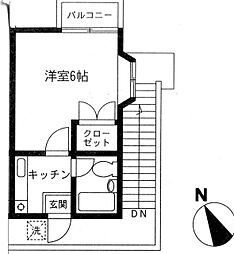 ハウスピアヤマモト 2階1Kの間取り