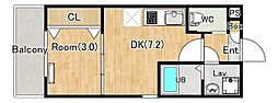 藤沢市長後アパート 1DKの間取図画像