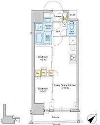 プラウドフラット日本橋馬喰町 15階2LDKの間取り