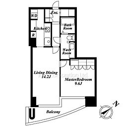 愛宕グリーンヒルズフォレストタワー 25階1LDKの間取り