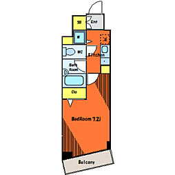 都営浅草線 五反田駅 徒歩2分の賃貸マンション 4階1Kの間取り