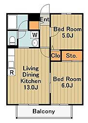ウェルカムハウス 1階2LDKの間取り