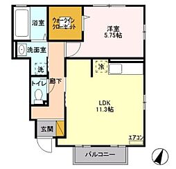 サニーコート小川 1階1LDKの間取り