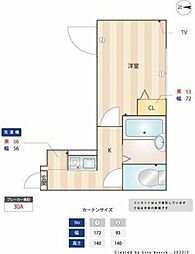 KT四ツ木 2階1Kの間取り