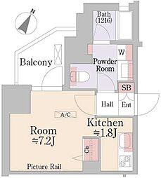 グランハイツ曙橋 2階1Kの間取り