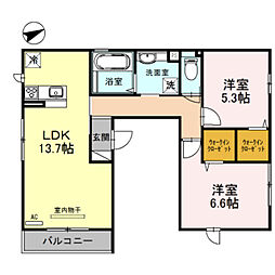 D-roomM林寺 2LDKの間取図画像