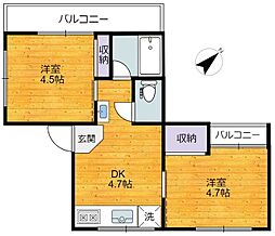 リベラル2 3階2DKの間取り