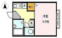 パレスレインA 2階1Kの間取り