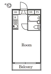 レジデンス五月女 2階1Kの間取り