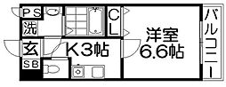 サンライズ大和田 1Kの間取図画像
