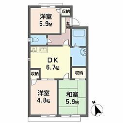 フレグランス幸 3DKの間取図画像