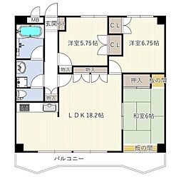 フローライト市川 3LDKの間取図画像