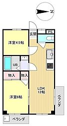 第1フクモトハイツ 2LDKの間取図画像