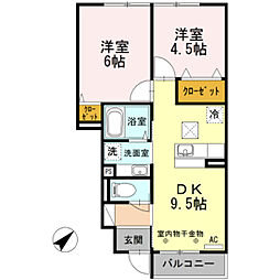 JR八高線 北八王子駅 徒歩15分の賃貸アパート 1階2DKの間取り