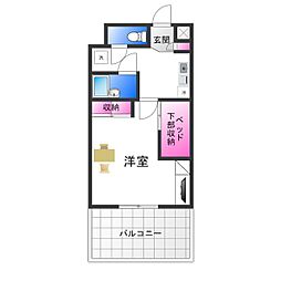 レオパレスＲＥＺＯＮ中百舌鳥 6階1Kの間取り