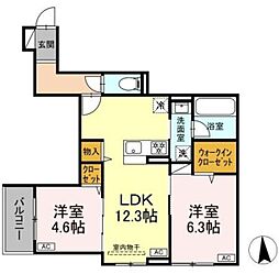 セレスティア鹿浜 2LDKの間取図画像