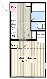 小田急小田原線 小田急相模原駅 徒歩10分の賃貸アパート 2階1Kの間取り