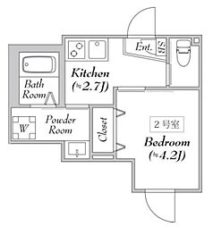 エリタージュ 2階1DKの間取り