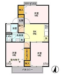 ジュネス多摩平 2階3DKの間取り