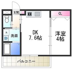 サダルスウド石津 3階1DKの間取り