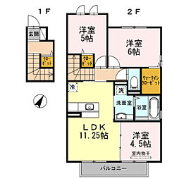 ラ シェル デュー　B棟 2階3LDKの間取り