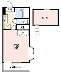 アミー一番館 2階1Kの間取り