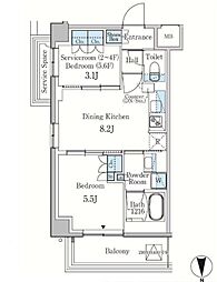 パークアクシス東蒲田 6階2DKの間取り