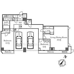 ＵＮＵＳ．白金長者丸 1階2LDKの間取り