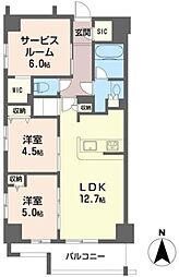 シャーメゾンステージ国立II 4階2SLDKの間取り