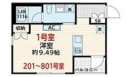 スクルド墨田緑 5階ワンルームの間取り