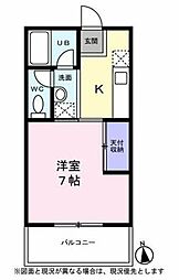 ルネッサンスハイム 1階1Kの間取り