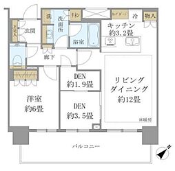 ブリリアタワー浜離宮 1LDKの間取図画像