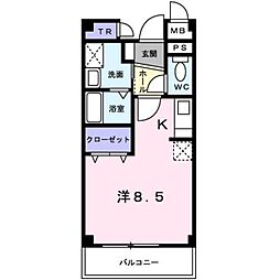サンモールハイツA 2階1Kの間取り