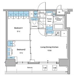 ルフォンプログレ秋葉原マークス 13階2LDKの間取り