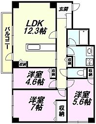 JR中央線 豊田駅 徒歩6分の賃貸マンション 1階3LDKの間取り