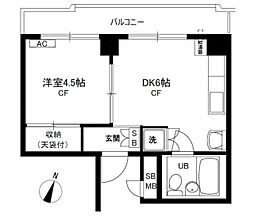 カーサ富久町 7階1DKの間取り